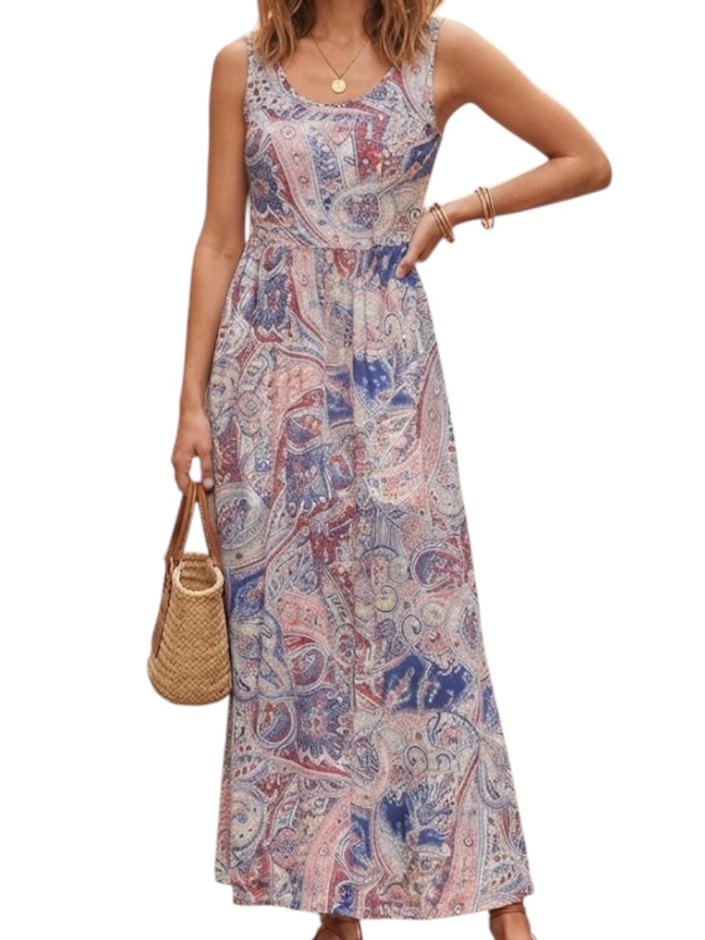 H&M Vacation Y2K Paisley Scarf Print Maxi Dress Side Split Detail Pink/Purple S